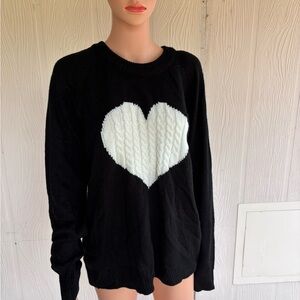 XXL Black Sweater with White Heart Design